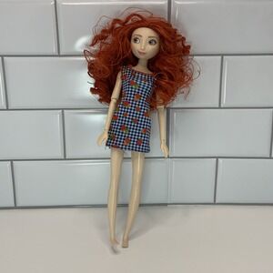 Disney Princess Merida Brave Doll Red Curly Hair Strawberry Gingham Dress
